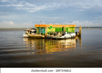 Icoaraci, Belém, Pará State, Brazil - January 2020: Floating Gas Station for Boats in Marajo Island Bay, Near Icoaraci Port