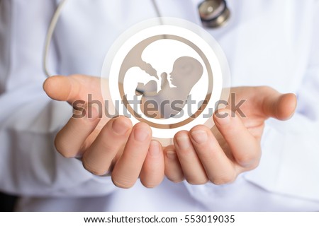 Icon of the embryo in the doctor's hand.
