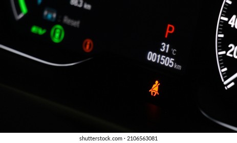 The Icon Of Not Wearing A Seat Belt Warning Icon Symbol On Dashboard Car Miles Or Speed Of Meter With. Transportation Concept.