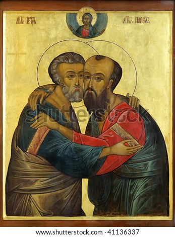 Icon of saint Apostles Paul and Peter on mahogany and gold
