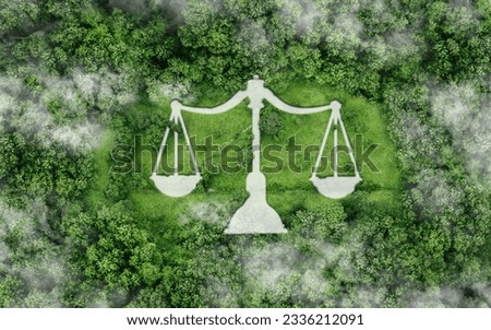 icon scales on the nature background in The concept of business corporate and industry. law world for environmental regulation.sustainable environment concept