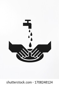 Icon sign black on wall, Wash hands regularly, clean your hand by water for disinfecting Hands that touch the surface or at risk of infection, the basis of helping prevent viruses, flu and diseases