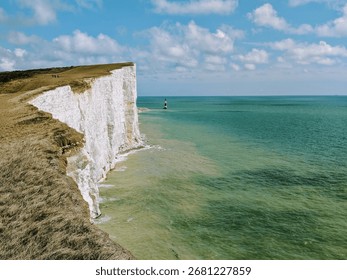 Iconic Beachy Head Cliffs and Lighthouse in East Sussex, UK
