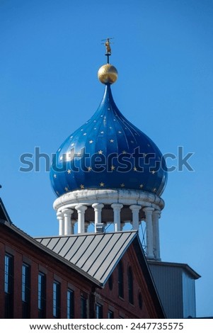 The iconic Blue Onion Dome on top of the old Colt Firearms factory in Hartford, Connecticut, USA