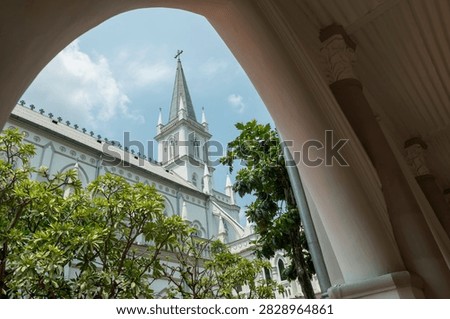 Iconic CHIJMES building complex viewd from hall in Singapore city. Here is  former church and restored to Cathedral wedding reception and restaurants in 1996.