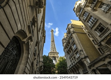 Iconic Eiffel Tower View from Rue de l'Université - Paris, France