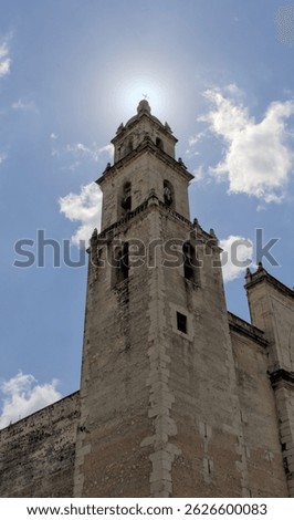 iconic famous landmark church cathedral in merida yucatan mexico (mayan white city maya culture) catholic building exterior at sunset cross peninsula scenic travel tourism destination latin america