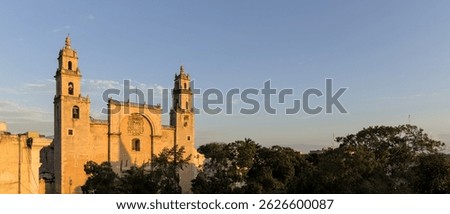 iconic famous landmark church cathedral in merida yucatan mexico (mayan white city maya culture) catholic building exterior at sunset cross peninsula scenic travel tourism destination latin america