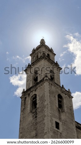 iconic famous landmark church cathedral in merida yucatan mexico (mayan white city maya culture) catholic building exterior at sunset cross peninsula scenic travel tourism destination latin america