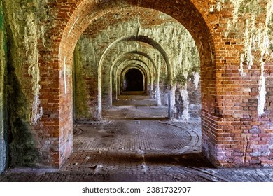 The iconic Fort Morgan State Historic Site brick tunnel in Baldwin County, Alabama