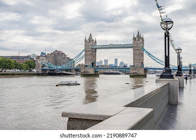 The Iconic Tower Bridge In London Captured Spanning The River Thames From The Queens Walk In August 2022.