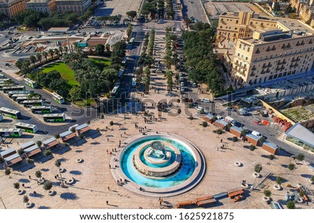 Iconic Triton fountain in front of the Valletta, capital city of Malta