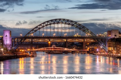 Iconic Tyne Bridge At Sunset In Newcastle Upon Tyne, UK