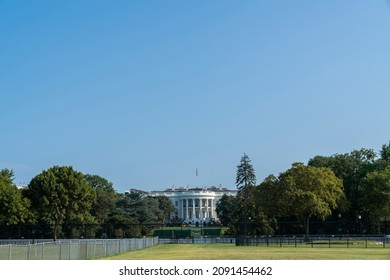 The Iconic View On The White House On Sunny Day, Washington DC, USA. The Concept Of Executive Branch Of American Political System. President Administration.