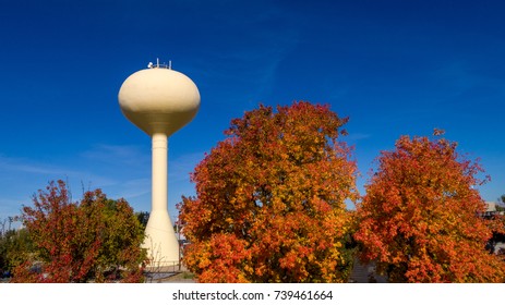 Iconic Water Tower Located In Meridian Idaho With Fall Colored Trees