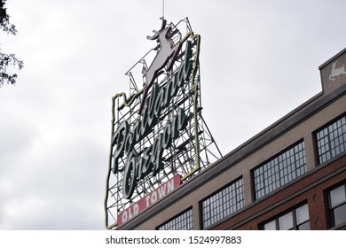 Iconic White Stag Sign In Portland, Oregon 