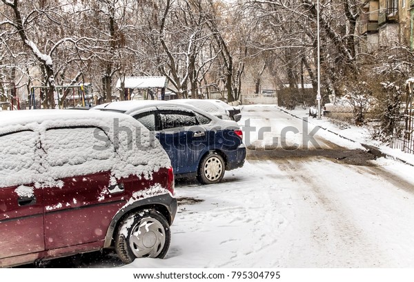 Icy car in the winter on\
the street