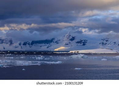 Icy Coastal Antarctica Landscape From An Antarctic Expedition Cruise Ship