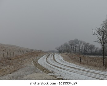 Icy Country Roads After Kansas Winter Storm