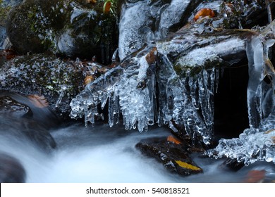 Icy Mountain Stream Under The Snow