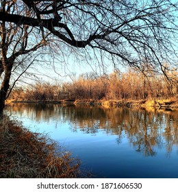 Icy Red River In North Dakota. Beautiful View!