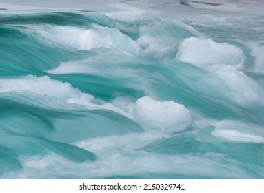 Icy River In Winter. Mountain River.