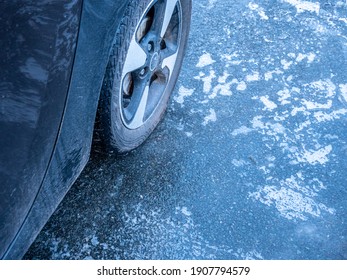 Icy Road Surface In Winter Black Ice, Black Ice