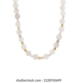 Icy stone beaded necklace. Isolated beaded necklace on a white background