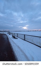 Icy Winter Sunset In Montreal's Parc René-Lévesque