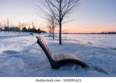 Icy Winter Sunset In Montreal's Parc René-Lévesque