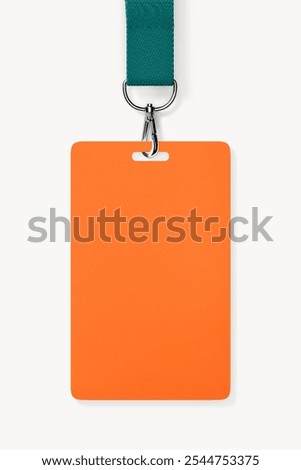 ID card, orange 3D rendering design. Photography of blank ID card product showcase for advertisement. Image of product showcase ads with blank space for mockup design.