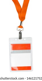 Id Plastic Badge Holder With Orange Lace Isolated On White