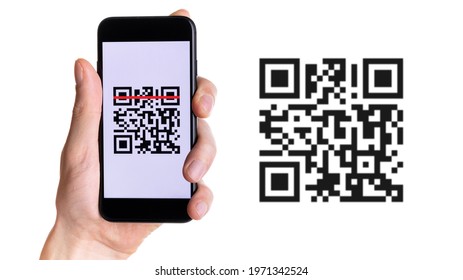 Id Qr. Hand Holding Mobile Smartphone Screen For Online Pay, Scan Barcode Technology With Qr Code Scanner On Digital Smart Phone. Qrcode Payment, Online Shopping, Cashless Technology Concept