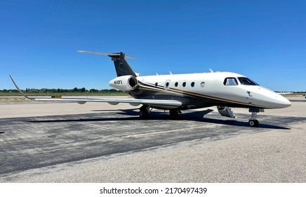 Idaho Falls, Idaho - June 22 2022: A Brazilian-built Embraer Legacy 450 Of FlexJet Parked At Idaho Falls Regional Airport.