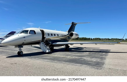 Idaho Falls, Idaho - June 22 2022: A Brazilian-built Embraer Legacy 450 Of FlexJet Parked At Idaho Falls Regional Airport.