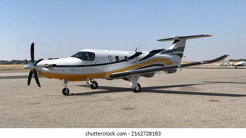 Idaho Falls, Idaho - September 21 2020: A Pilatus PC-12 NGX sits on the ramp at Idaho Falls Regional Airport.