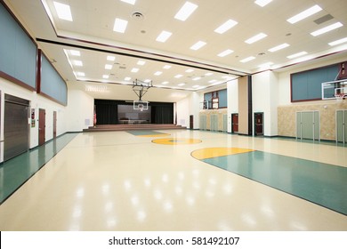 Idaho Falls, Idaho, USA Oct. 20, 2014 The Multipurpose Room In A Modern Elementary School, Which Functions As A Gym, Lunchroom, Meeting Room, And Theater.
