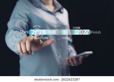 The idea of ​​start 2026 with a start button to start working towards the goal of reaching the finish line in 2027. Business planning and foresight to keep up with the current world.