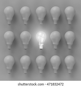 Idea concept : Creative light bulb Idea concept Light on grey background, flat lay , minimal concept