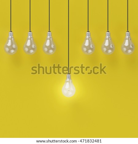 Idea concept : Creative light bulb Idea concept on yellow background, flat lay , minimal concept