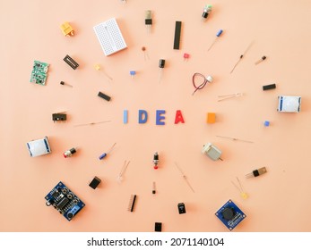 Idea Concept, Electronic Equipment Parts That Come Together To Create An Innovative Product.