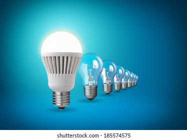 Idea concept with light bulbs on blue