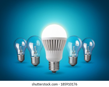 Idea concept with light bulbs on blue background