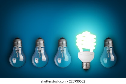 Ideenkonzept mit Reihe von Glühbirnen