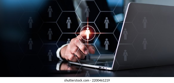 Idea for customer behavior, buyer persona, target customer Marketing plans and tactics Personalization of marketing, customer-centric strategies Working on a computer to research potential consumers. - Shutterstock ID 2200461219
