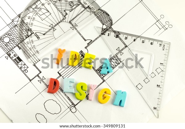 Idea Design Word On Blueprints Floor Stock Photo Edit Now 349809131