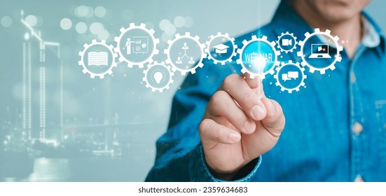 the idea of distance learning. Webinar-based meetings, conferences, and courses for online learning. To participate in, enter, or watch a live broadcast, a person presses a button.