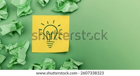 Idea, Innovation and Creativity Concept. a Light Bulb Handdrawn on Sticky Note, Brainstorm for New Business or New Product