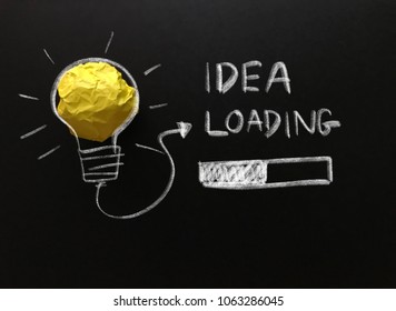 Idea loading,creative idea, new idea, concept of idea and innovation with yellow paper ball as light bulb, inspiration