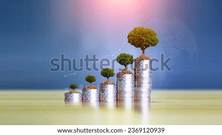 idea saving money. Green tree growing on coins. Growing power of compound interest. Prosperous stock investment. Savings. Financial graph showing inflation. stock market chart growth investment.